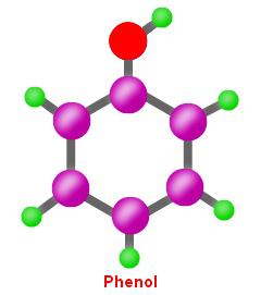Molekylär och strukturell formel för fenol